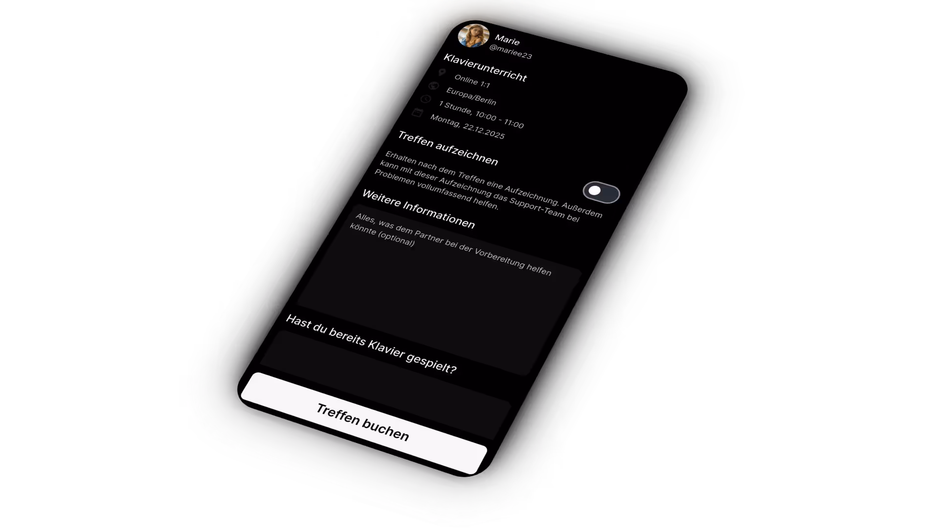 Illustration zum Buchungsschritt "Die finale Bestätigung": Ein Nutzer überprüft auf dem Smartphone die Details seiner Buchung vor dem Abschluss.