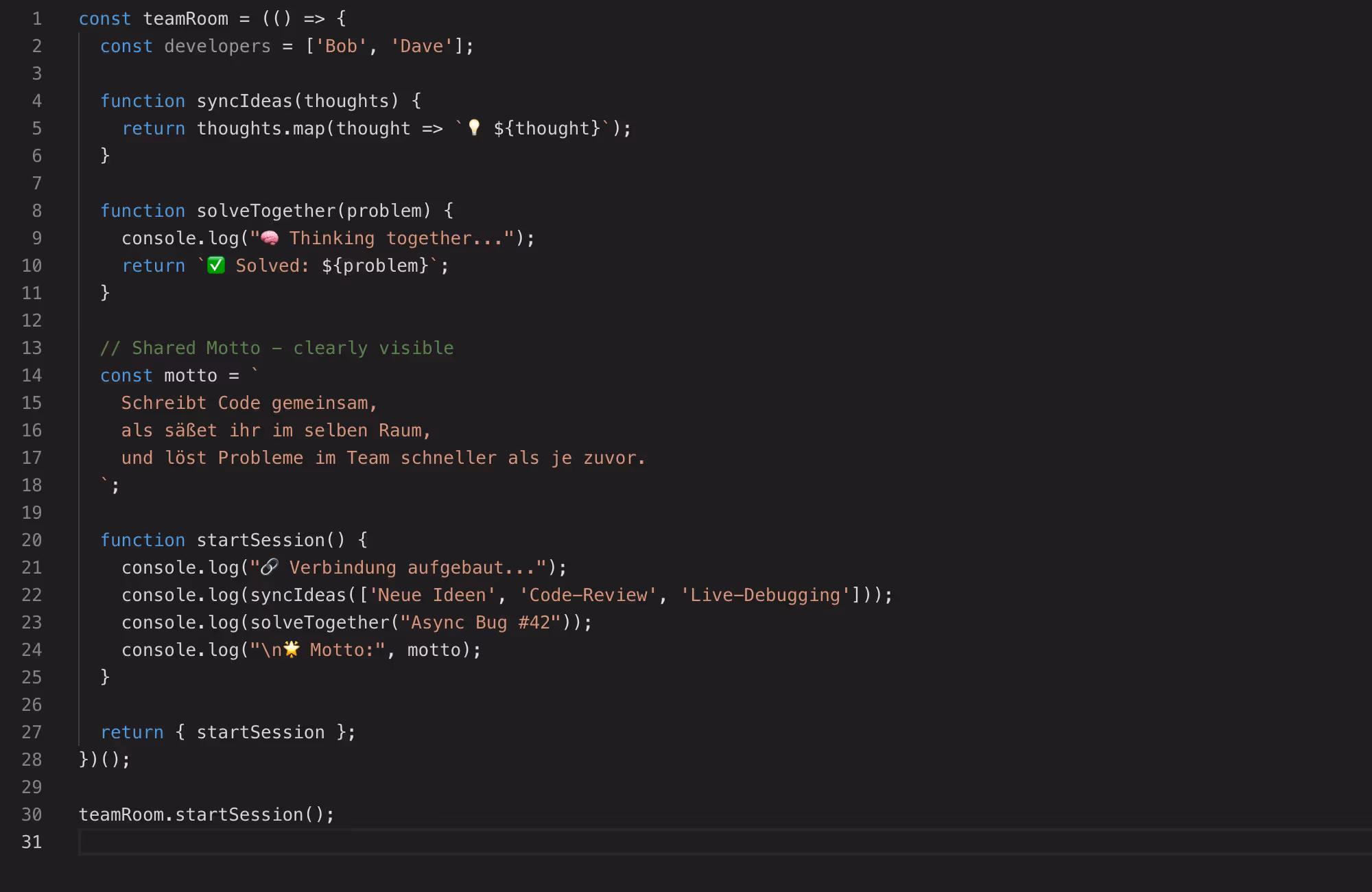 Ein Code-Editor, der die Live-Coding-Funktion von Connwy für Echtzeit-Kollaboration illustriert.